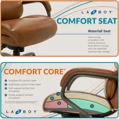 Office Chairs*La-Z-Boy Aberdeen Ergonomic Bonded Leather Swivel Computer and Desk Chair, (51545-CAM) Camel