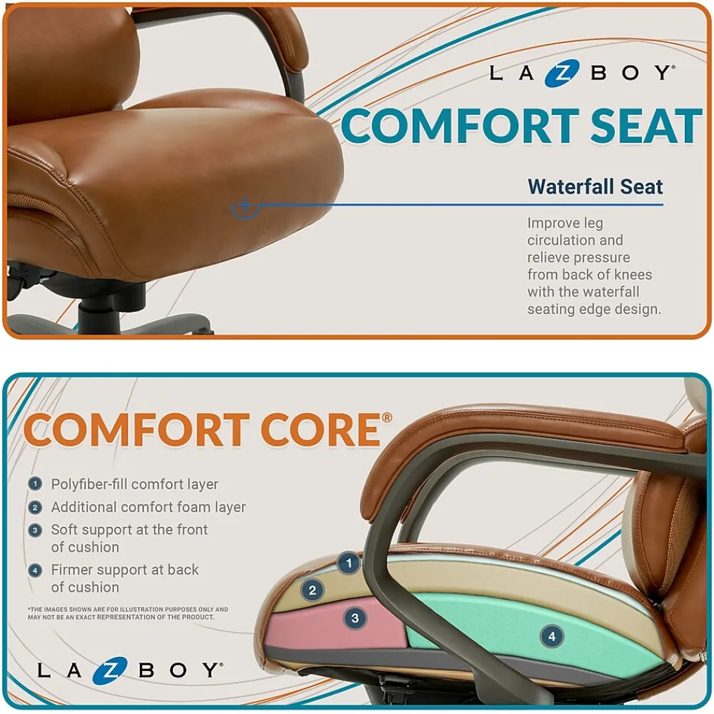 Office Chairs*La-Z-Boy Aberdeen Ergonomic Bonded Leather Swivel Computer and Desk Chair, (51545-CAM) Camel