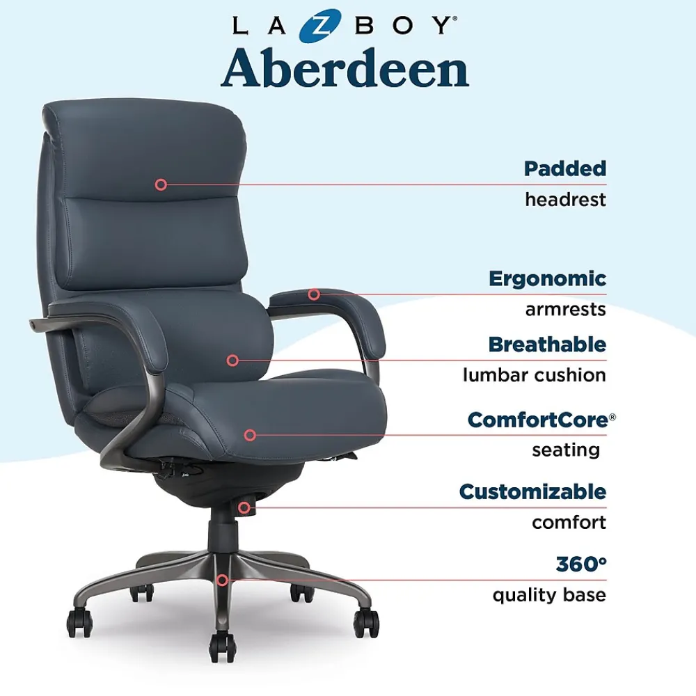 Office Chairs*La-Z-Boy Aberdeen Ergonomic Bonded Leather Swivel Executive Chair, Dark Blue (51545-DBLU)