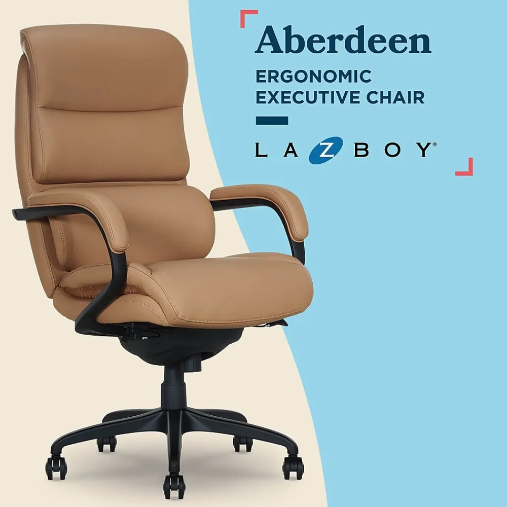 Office Chairs*La-Z-Boy Aberdeen Ergonomic Bonded Leather Swivel Executive Chair, Tan (51545-TAN)