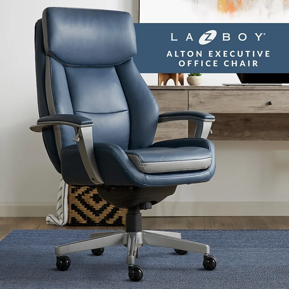 Office Chairs*La-Z-Boy Alton Ergonomic Bonded Leather Swivel Executive Chair, (60029-DS) Blue