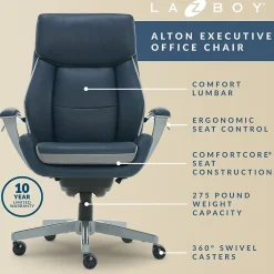 Office Chairs*La-Z-Boy Alton Ergonomic Bonded Leather Swivel Executive Chair, (60029-DS) Blue