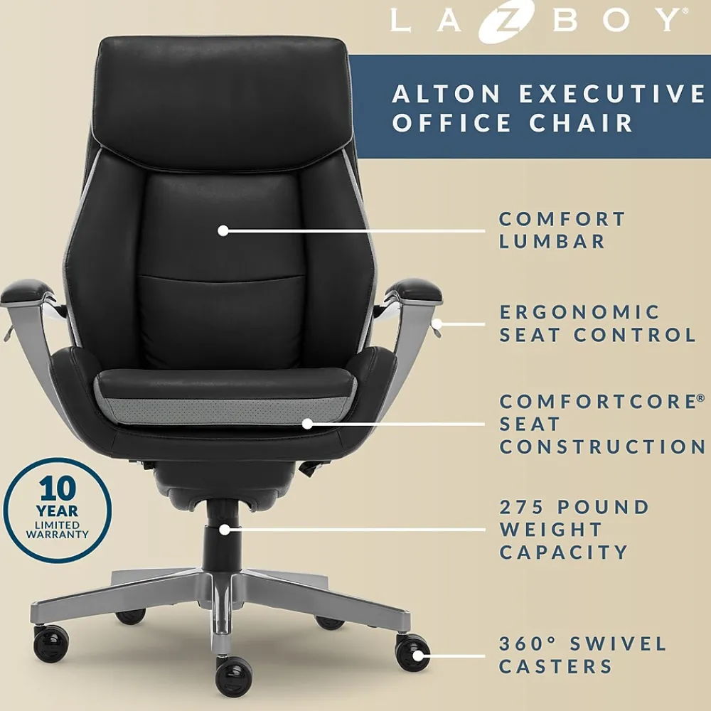 Ergonomic Chairs*La-Z-Boy Alton Leather Executive Chair, (51544) Black