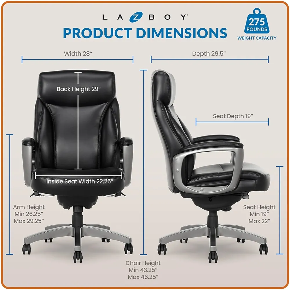 Office Chairs*La-Z-Boy Arcadian Bonded Leather Executive Chair, (60009) Black