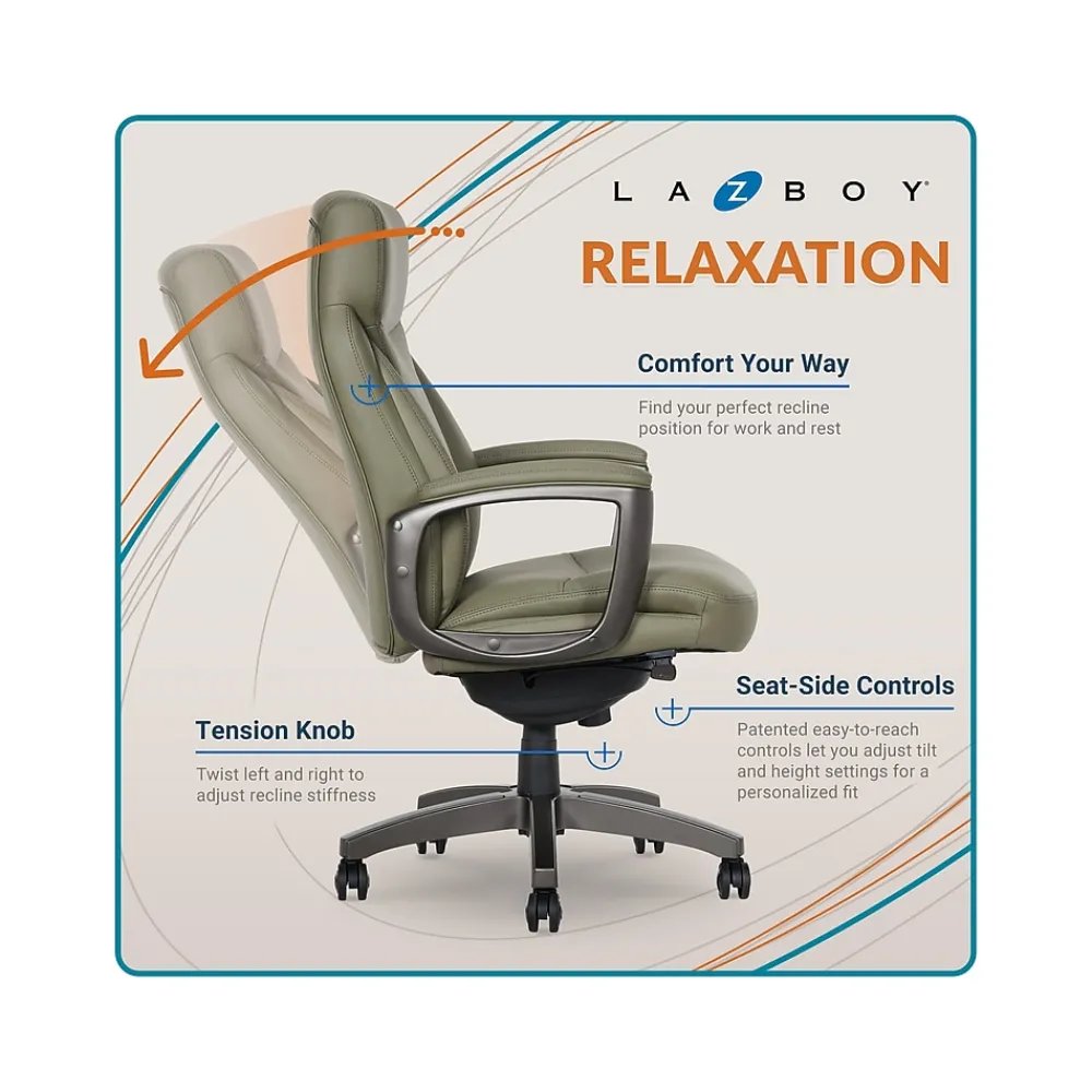 Office Chairs*La-Z-Boy Arcadian Ergonomic Bonded Leather Swivel Executive Chair, Olive (60008-OLV)