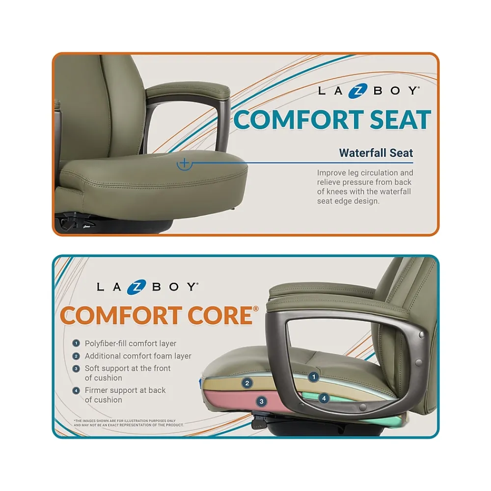 Office Chairs*La-Z-Boy Arcadian Ergonomic Bonded Leather Swivel Executive Chair, Olive (60008-OLV)