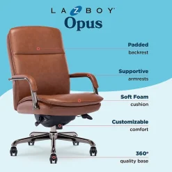 Office Chairs*La-Z-Boy Opus Ergonomic Bonded Leather Swivel Executive Chair, Cognac and Graphite (CCHR10015C)