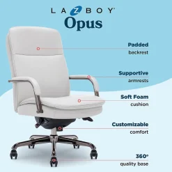 Office Chairs*La-Z-Boy Opus Ergonomic Bonded Leather Swivel Executive Chair, Gray and Graphite (CCHR10015B)