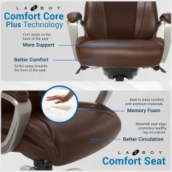 Office Chairs*La-Z-Boy Salerno Ergonomic Bonded Leather Swivel Executive Chair, Brown (45778-BRN)