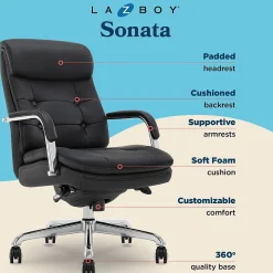 Office Chairs*La-Z-Boy Sonata Ergonomic Bonded Leather Swivel Executive Chair, Black and Chrome (CCHR10014D)