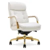 Office Chairs*La-Z-Boy Sonata Ergonomic Bonded Leather Swivel Executive Chair, White and Gold (CCHR10014A)