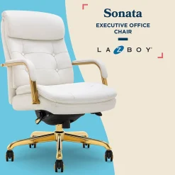 Office Chairs*La-Z-Boy Sonata Ergonomic Bonded Leather Swivel Executive Chair, White and Gold (CCHR10014A)