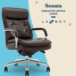 Office Chairs*La-Z-Boy Sonata Ergonomic Bonded Leather Swivel Executive Chair, Dark Brown and Chrome (CCHR10014E)