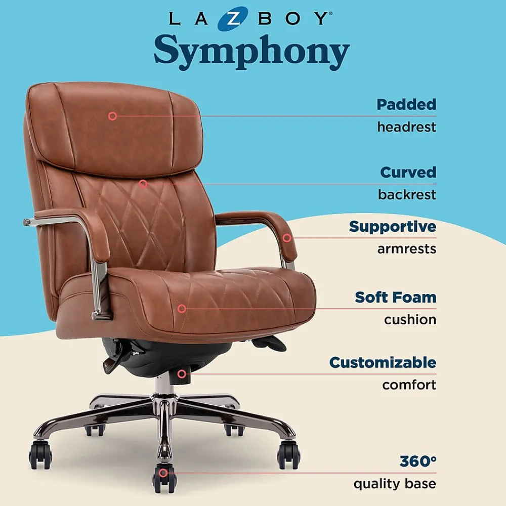 Office Chairs*La-Z-Boy Symphony Ergonomic Bonded Leather Swivel Executive Chair, Cognac and Graphite (CCHR10013C)