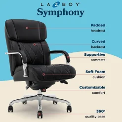 Office Chairs*La-Z-Boy Symphony Ergonomic Bonded Leather Swivel Executive Chair, Black and Chrome (CCHR10013D)
