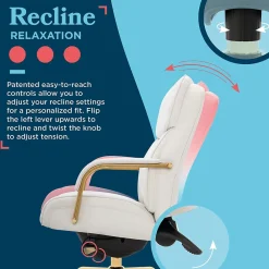 Office Chairs*La-Z-Boy Symphony Ergonomic Bonded Leather Swivel Executive Chair, White and Gold (CCHR10013A)