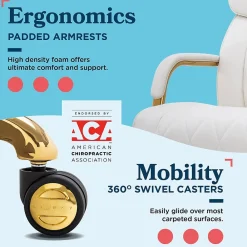 Office Chairs*La-Z-Boy Symphony Ergonomic Bonded Leather Swivel Executive Chair, White and Gold (CCHR10013A)