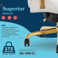 Office Chairs*La-Z-Boy Symphony Ergonomic Bonded Leather Swivel Executive Chair, White and Gold (CCHR10013A)