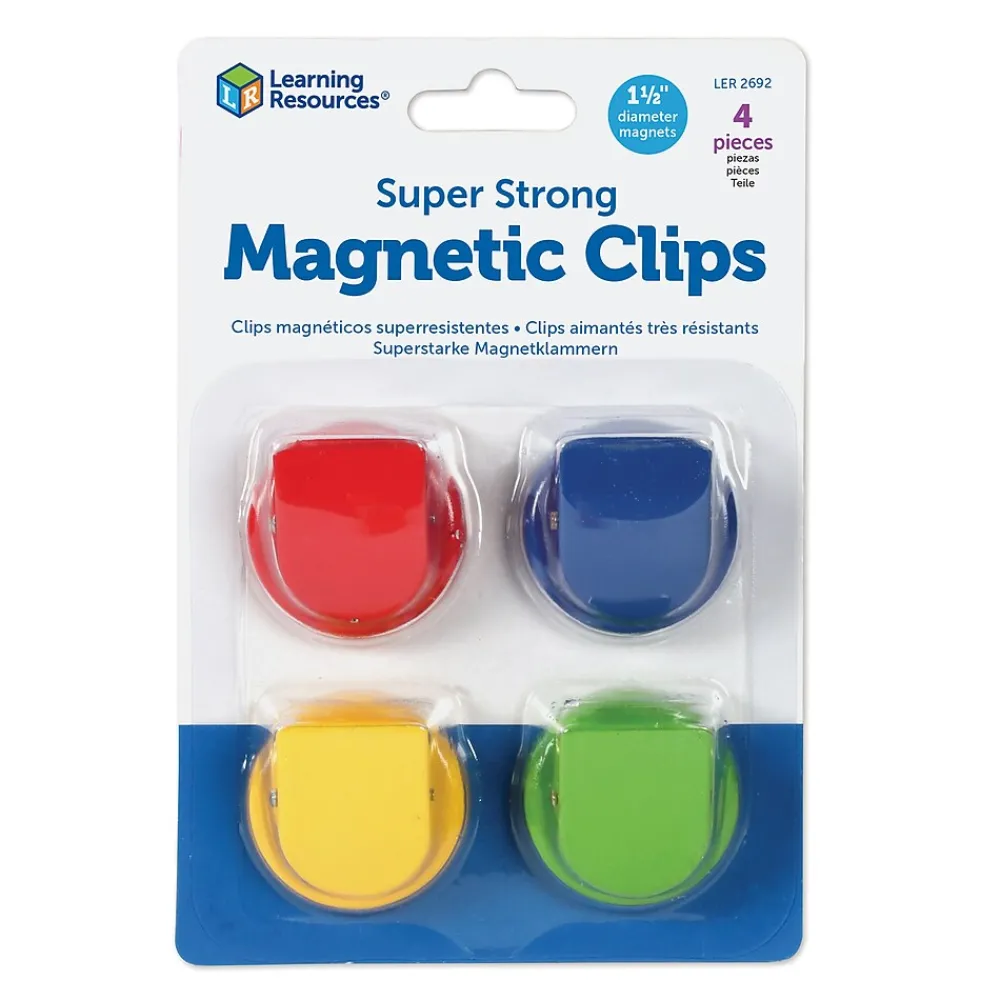 Clips & Fasteners|Learning Resources Super Strong Magnetic Clips 1.5" in Diameter, Assorted, Pack of 4 (LER2692)