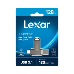 Clearance Lexar JumpDrive D400 Dual 128GB USB 3.1 Flash Drive, Titanium (LJDD400-128GBNU)