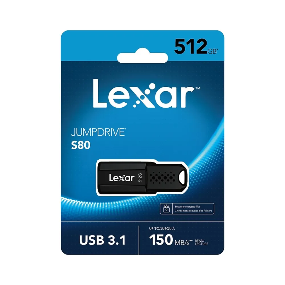 New Lexar JumpDrive S80 512GB USB 3.1 Type A Flash Drive, Black (LJDS80-512GBNU)