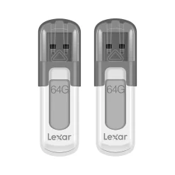 New Lexar JumpDrive V100 64GB USB 3.0 Flash Drive, Gray, 2/Pack (LJDV100-64GABNAC2)
