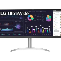 Clearance LG Ultrawide 34" Flat FHD IPS 100 Hz LCD Monitor with Built-In Universal Docking Station, White/Silver Pearl (34BQ650-W)