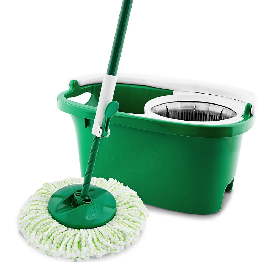 Tornado Microfiber Spin Mop & Bucket, Green/White (1283001)<Libman Clearance