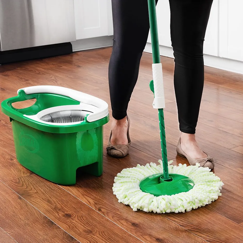 Tornado Microfiber Spin Mop & Bucket, Green/White (1283001)<Libman Clearance