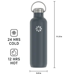 Lifefactory Stainless Steel Double Wall Insulated Water Bottle, 32 oz., Carbon (LIFLS365MCN4)