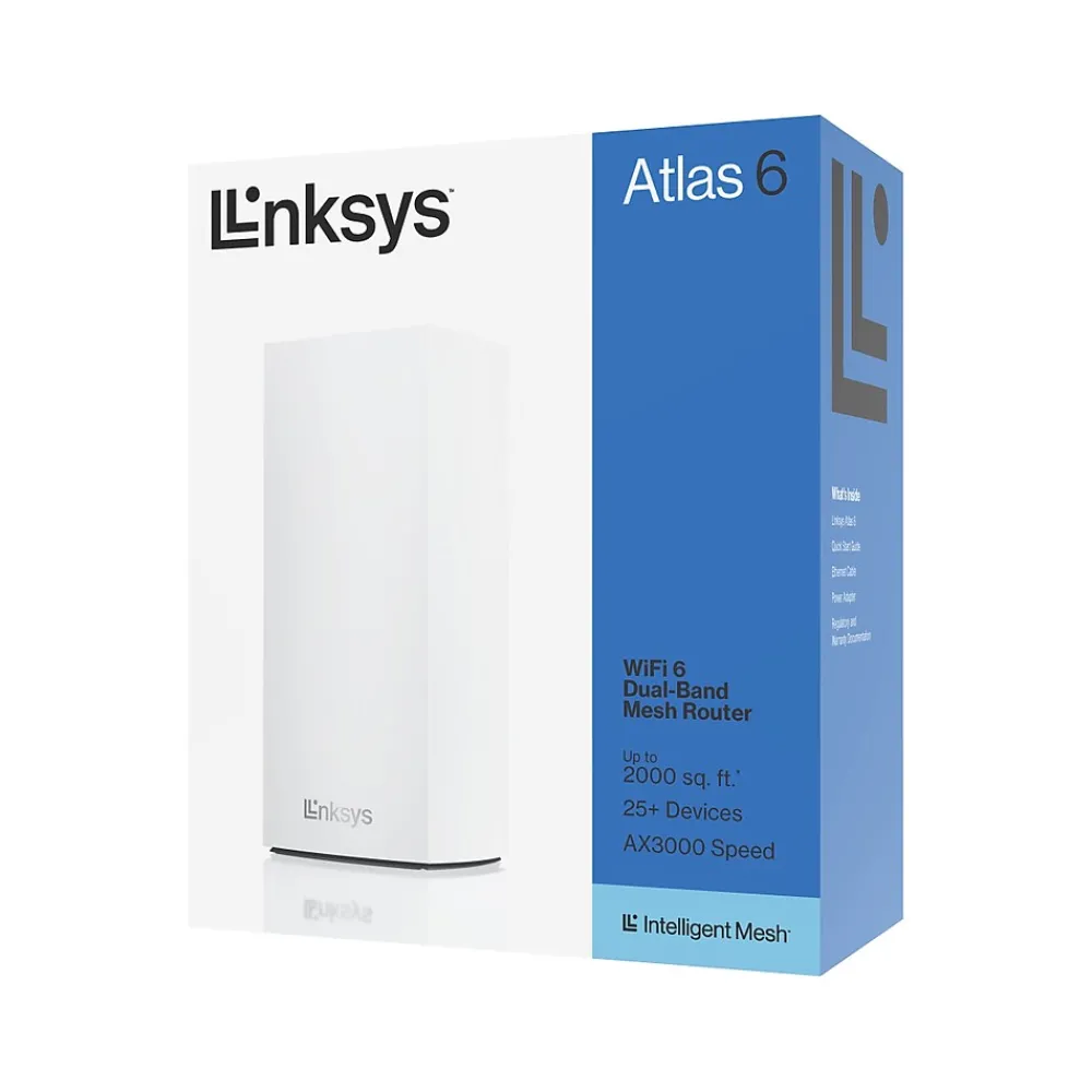 Outlet Linksys MX2000 Atlas 6 AX3000 Dual Band MU-MIMO Router, White (MX2001)
