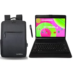 12" Octa Core Tablet, 8GB RAM, 256GB Storage, Android 14 Bundled with Black Keyboard Case, Backpack, Stylus Pen<Linsay