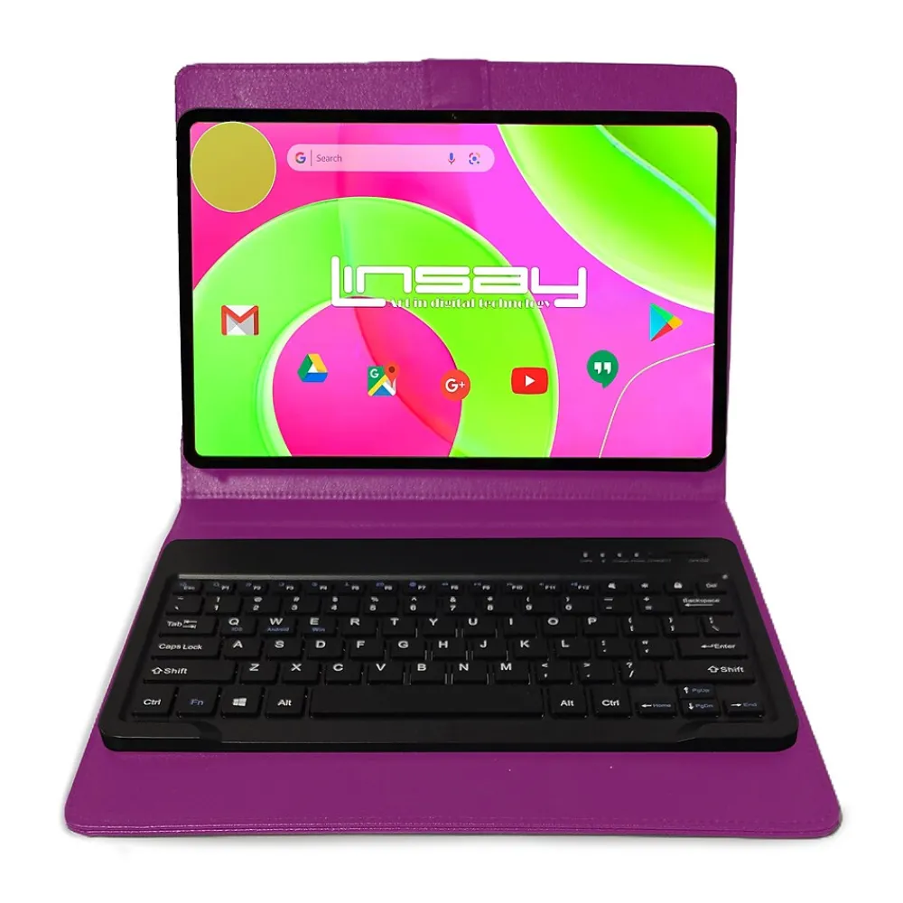 12" Octa Core Tablet, 8GB RAM, 256GB Storage, Android 14, Bundled with Purple Keyboard and Applications Pack<Linsay Outlet