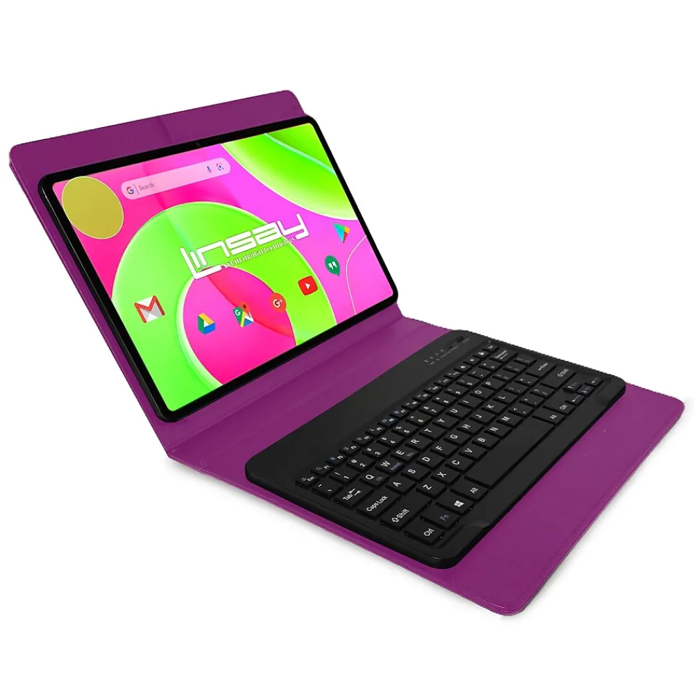12" Octa Core Tablet, 8GB RAM, 256GB Storage, Android 14, Bundled with Purple Keyboard and Applications Pack<Linsay Outlet