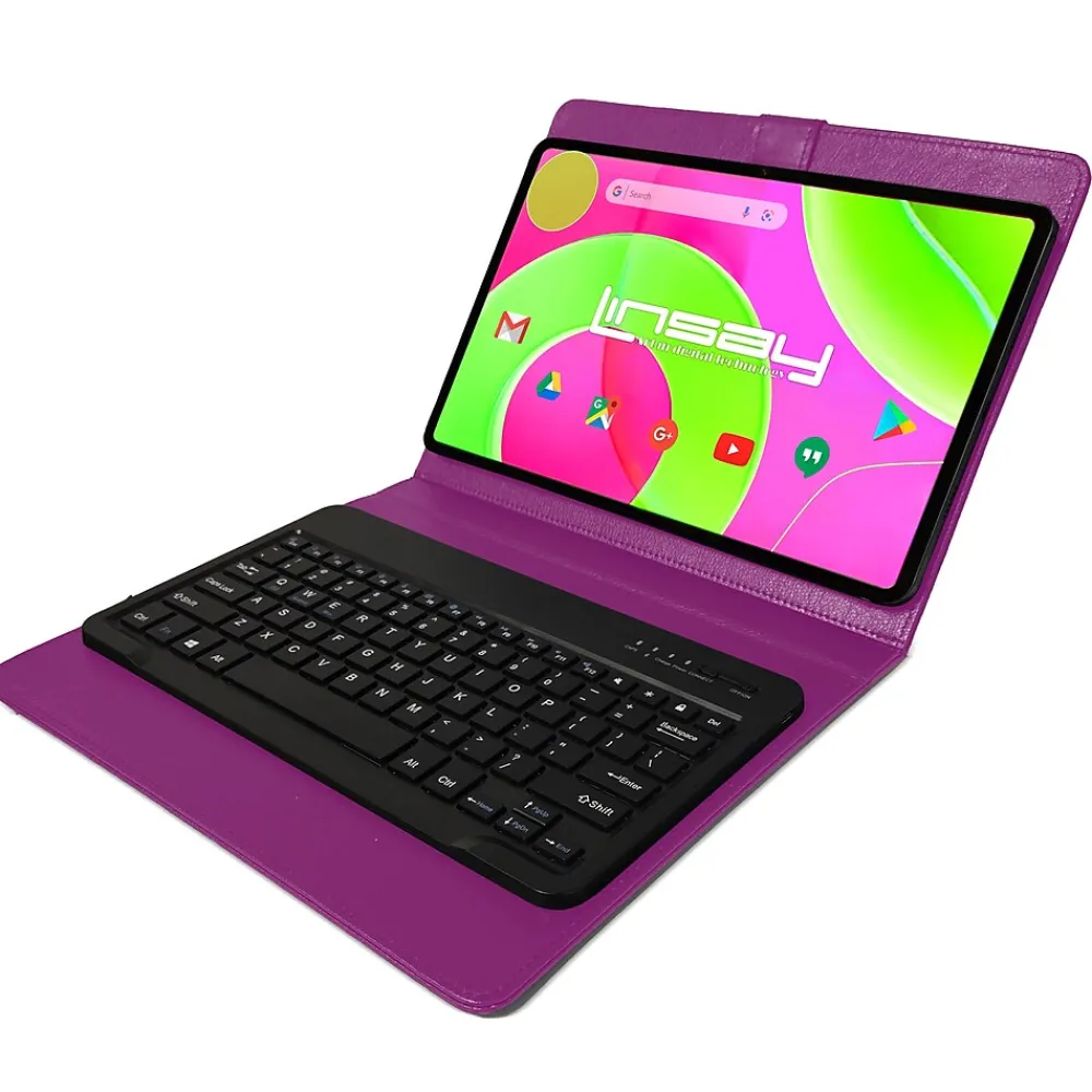 12" Octa Core Tablet, 8GB RAM, 256GB Storage, Android 14, Bundled with Purple Keyboard and Applications Pack<Linsay Outlet
