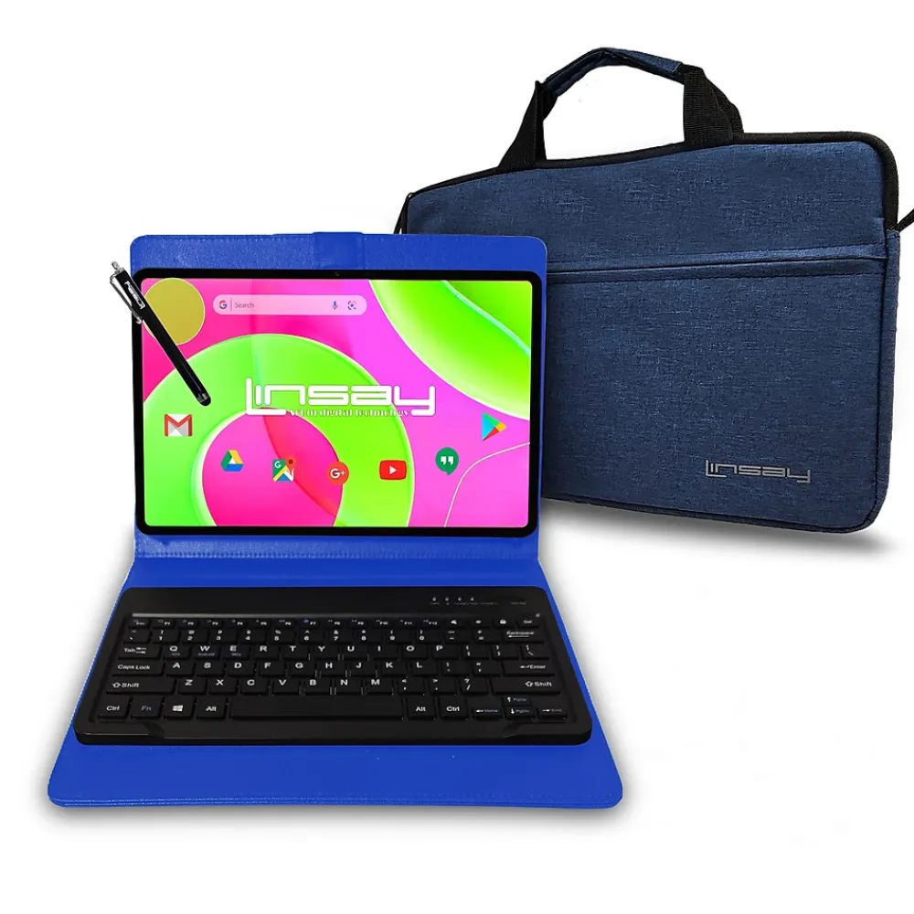 12" Octa Core Tablet, 8GB RAM, 256GB Storage, Android 14 Bundled with Blue Keyboard Case, Briefcase, Stylus Pen<Linsay New