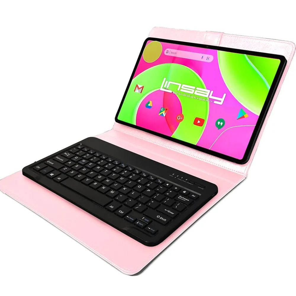 12" Octa Core Tablet, 8GB RAM, 256GB Storage, Android 14, Bundled with Pink Style Keyboard with App Pack<Linsay