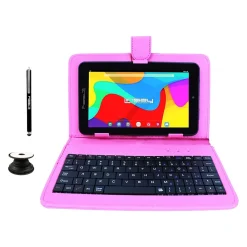 7" Tablet with Pop-Up Holder, Stylus & Pink Leather Case, , WiFi, 2GB RAM, 64GB Storage, Android 13 (F7UHDBKSPINKP)<Linsay Outlet