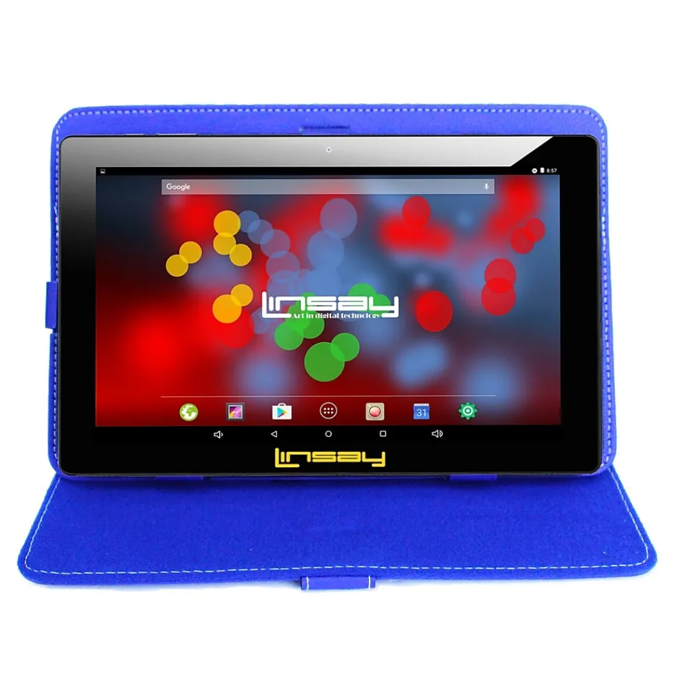F10 Series 10.1" Tablet with Blue Leather Case, WiFi, 2GB RAM, 64GB Storage, Android 13 (F10XIPSBCBLUE)<Linsay New