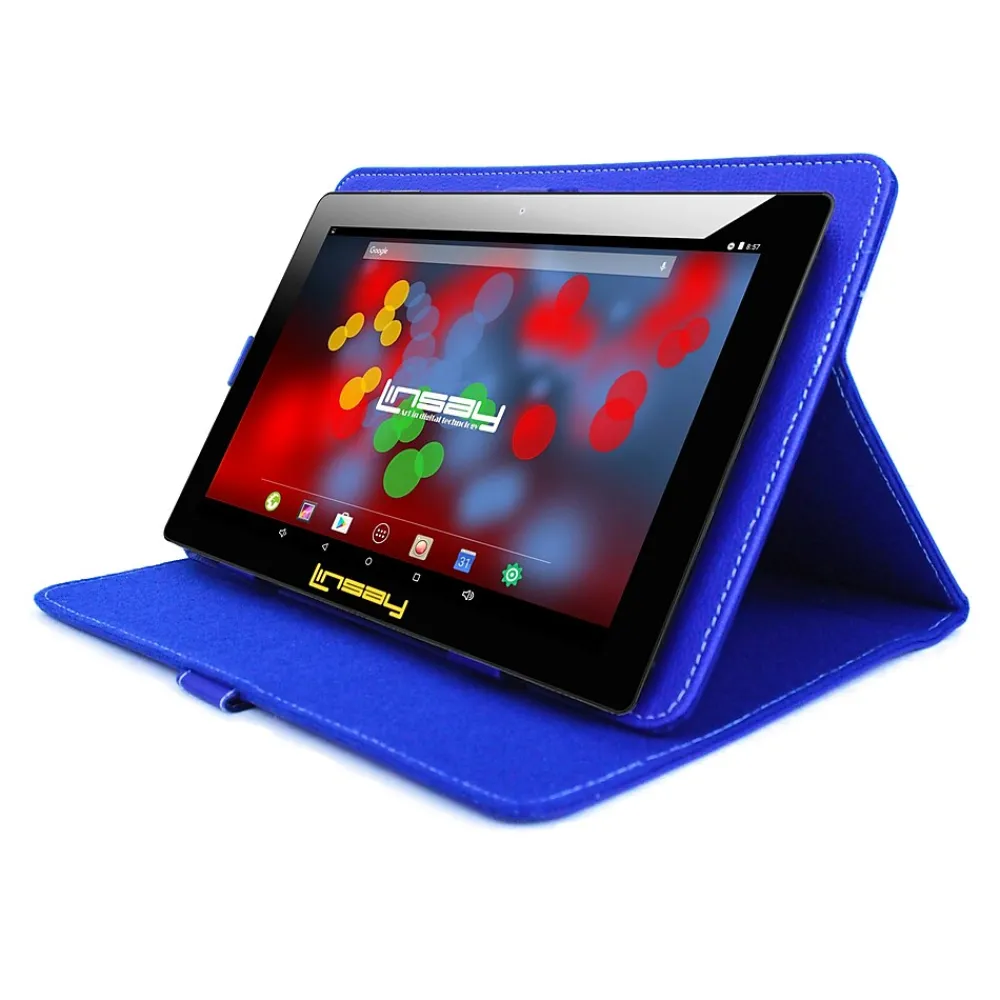 F10 Series 10.1" Tablet with Blue Leather Case, WiFi, 2GB RAM, 64GB Storage, Android 13 (F10XIPSBCBLUE)<Linsay New