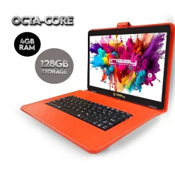 Octa Core 10.1" Tablet, 4GB RAM, 128GB Storage, Android 13, Bundled with Red Style Keyboard and Stylus Pen<Linsay Discount