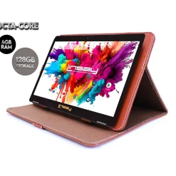 Octa Core 10.1" Tablet, 4GB RAM, 128GB Storage, Android 13, Bundled with Brown Leather Case and Stylus Pen<Linsay Discount