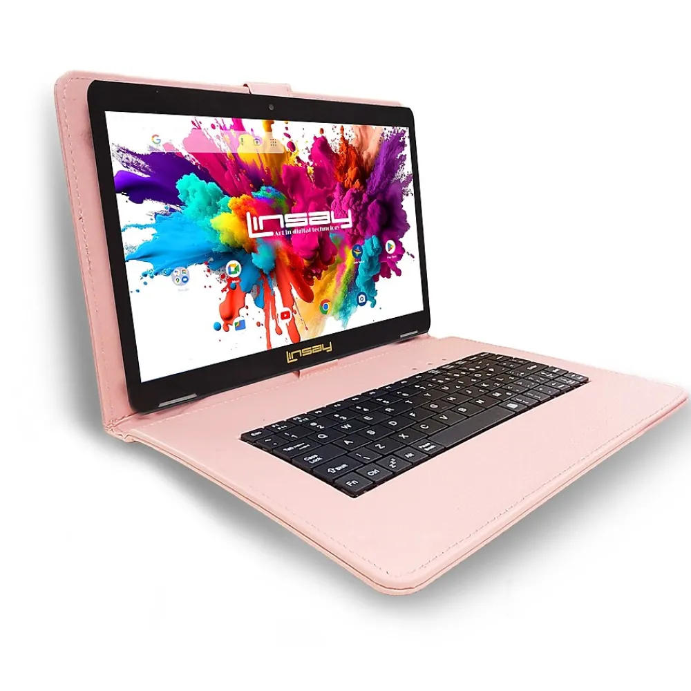 Octa Core 10.1" Tablet, 4GB RAM, 128GB Storage, Android 13, Bundled with Pink Keyboard, Application Pack, and Stylus Pen<Linsay Best