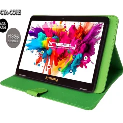 Octa Core 10.1" Tablet, 4GB RAM, 128GB Storage, Android 13, Bundled with Green Leather Case and Stylus Pen<Linsay