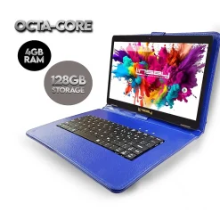 Octa Core 10.1" Tablet, 4GB RAM, 128GB Storage, Android 13, Bundled with Blue Keyboard, Application Pack, and Stylus Pen<Linsay