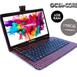Octa Core 10.1" Tablet, 4GB RAM, 128GB Storage, Android 13, Bundled with Brown Crocodile Keyboard and Stylus Pen<Linsay Discount