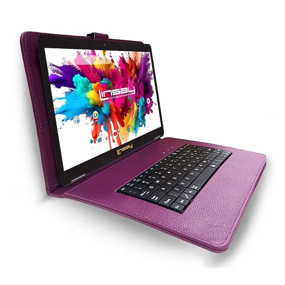 Octa Core 10.1" Tablet, WiFi, 128GB, Android 13, Bundled with Purple Keyboard<Linsay Best