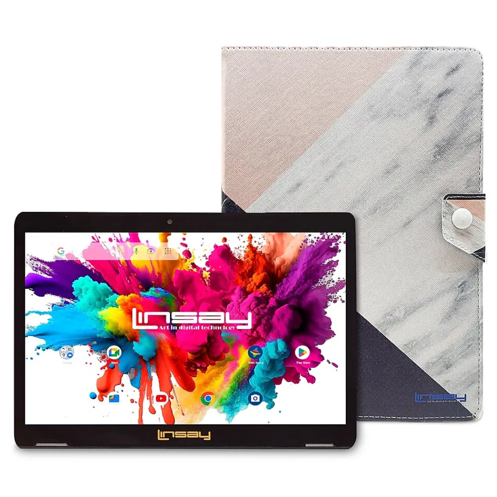 10.1"OCTA CORE 128GB Storage Android 13 Tablet with Black Pink White Marble Case and Pen Stylus<Linsay New