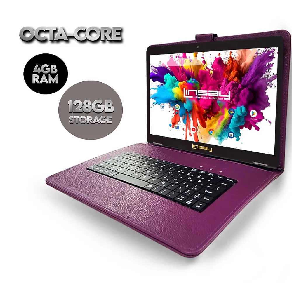 10.1"Octa Core 128GB Storage Android 13 Tablet with Purple Style Keyboard Premium, Application Pack and Pen Stylus<Linsay Online