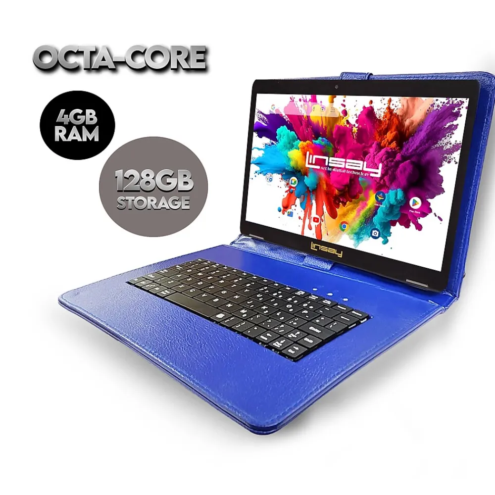 10.1"OCTA CORE 128GB Storage Android 13 Tablet with Blue Style Keyboard and Pen Stylus<Linsay New